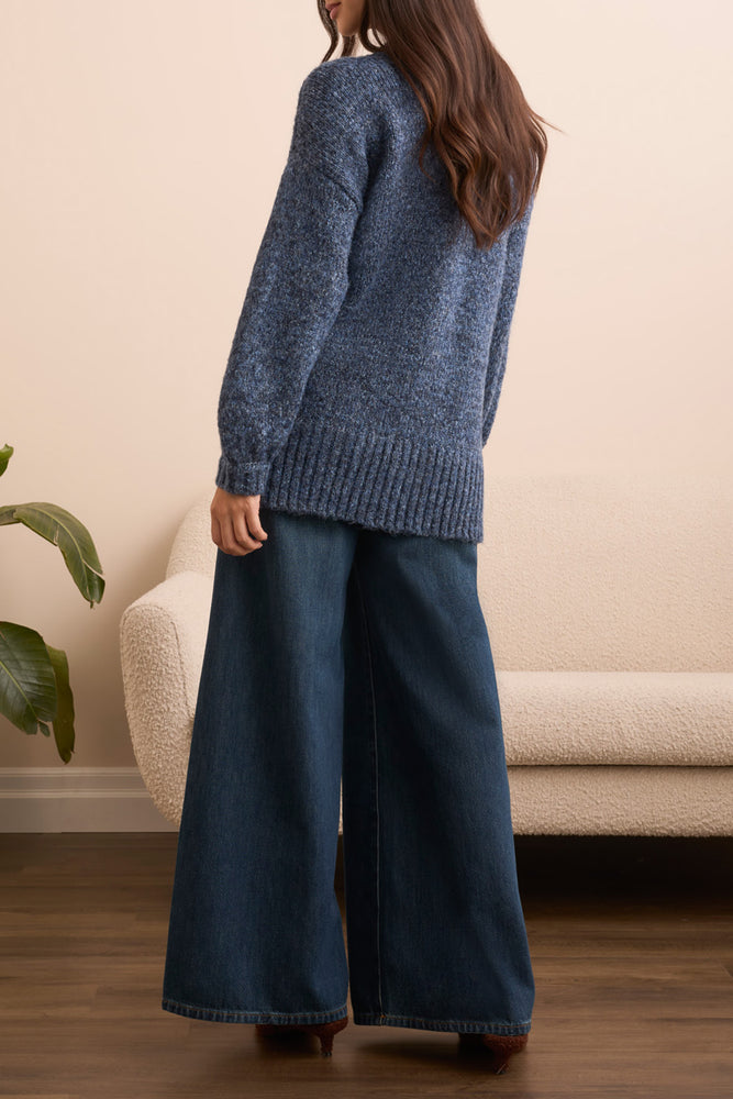 Tribal Fall 2025-5962O-5051-Over Size Puff Sleeve Sweater Cardigan-Blue Away - The Coach Pyramids