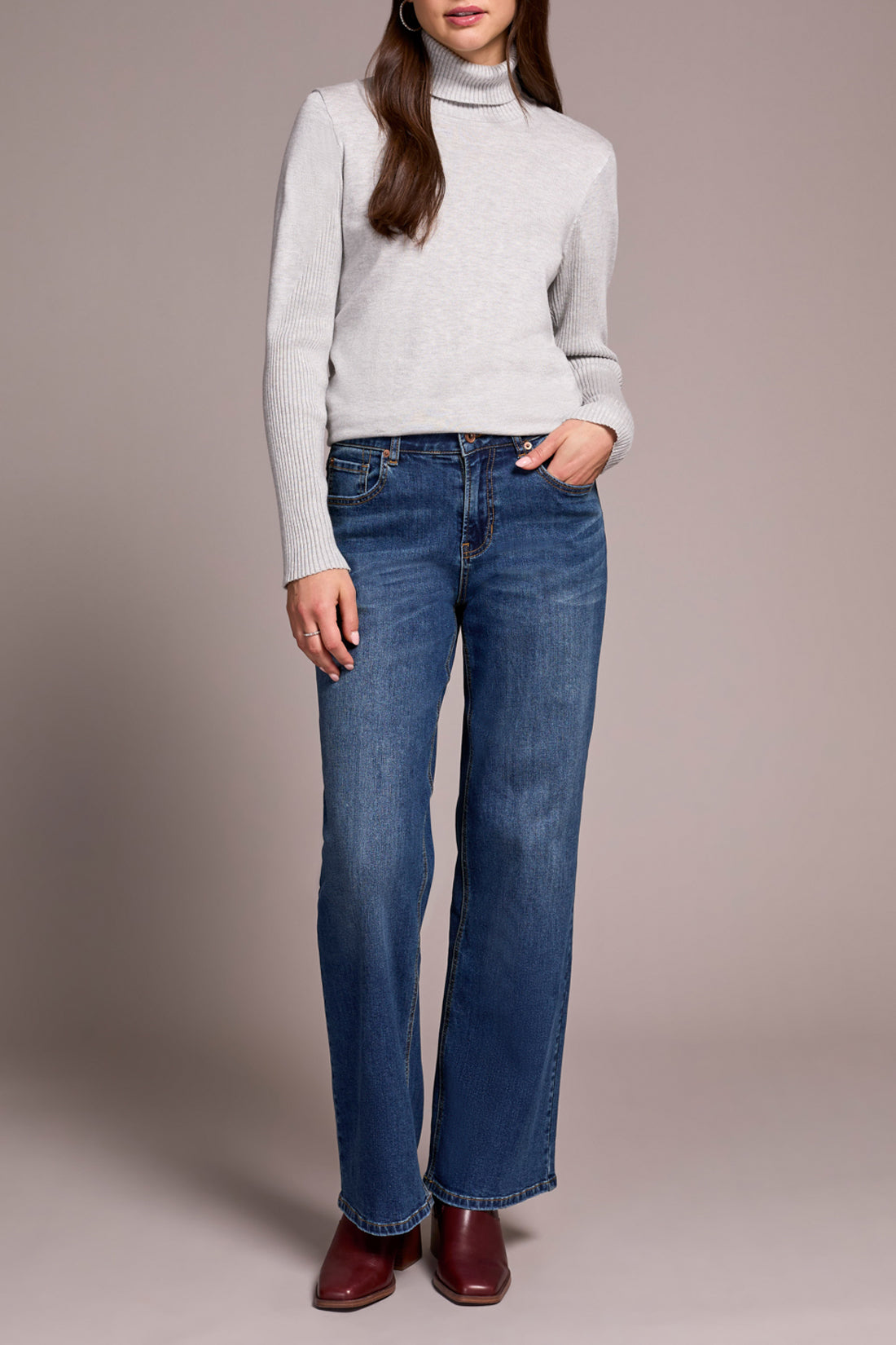 Tribal Fall 2025-5968U-292-Petite Sophia Curvy Hugging Wide Jeans-Antique Blue - The Coach Pyramids