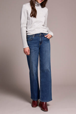 Tribal Fall 2025-5968U-292-Petite Sophia Curvy Hugging Wide Jeans-Antique Blue - The Coach Pyramids