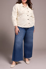 Tribal Fall 2025-5970O-5061-Shacket W/Fancy Applique-Cream - The Coach Pyramids