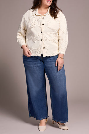 Tribal Fall 2025-5970O-5061-Shacket W/Fancy Applique-Cream - The Coach Pyramids