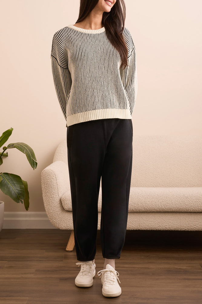 Tribal Fall 2025-5983O-5124-Crew Neck Sweater W/Side Slits-Black - The Coach Pyramids