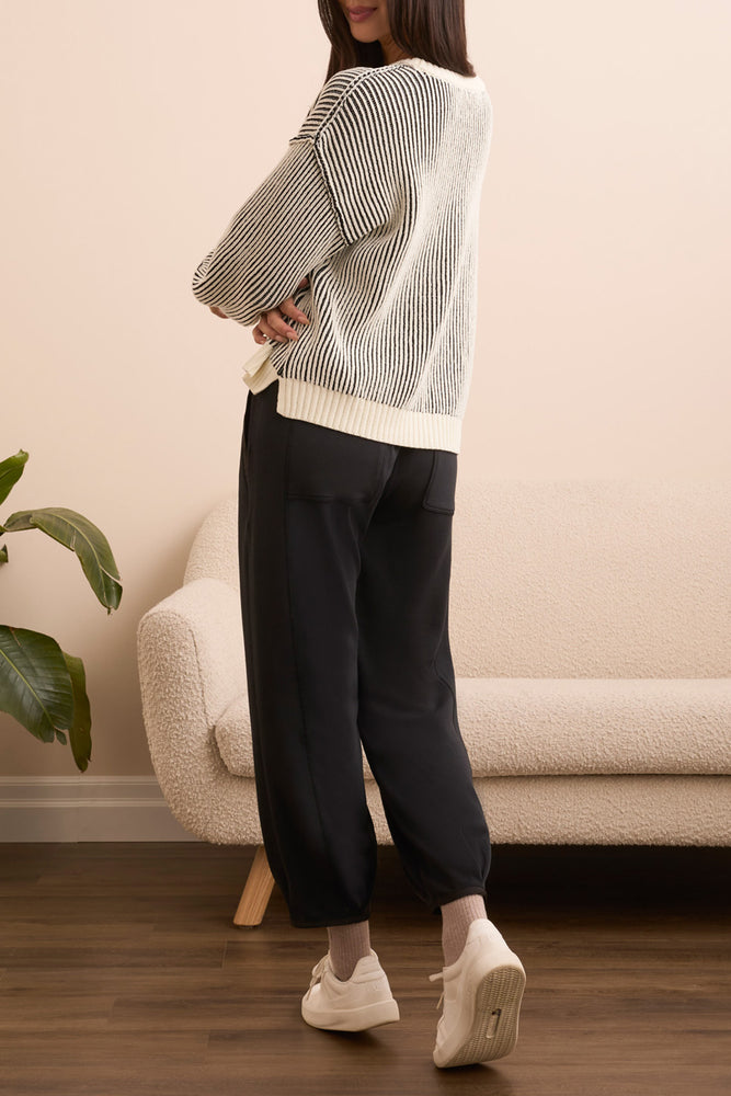 Tribal Fall 2025-5983O-5124-Crew Neck Sweater W/Side Slits-Black - The Coach Pyramids