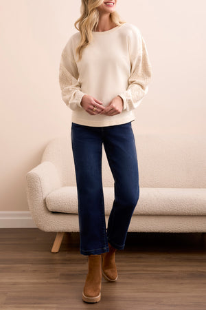 Tribal Fall 2025-5986O-5082-Crew Neck Applique Detail W/Special Wash-Cream - The Coach Pyramids