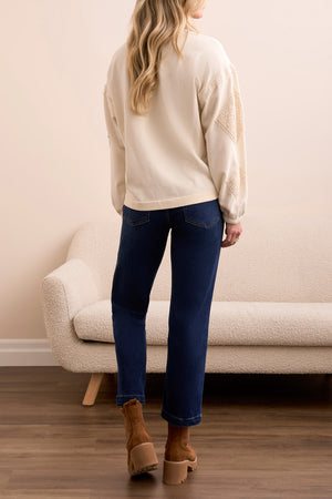 Tribal Fall 2025-5986O-5082-Crew Neck Applique Detail W/Special Wash-Cream - The Coach Pyramids