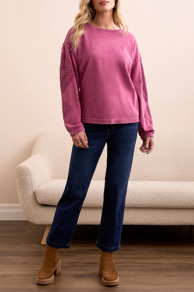 Tribal Fall 2025-5986O-5082-Crew Neck Applique Detail W/Special Wash-Rose Berry - The Coach Pyramids