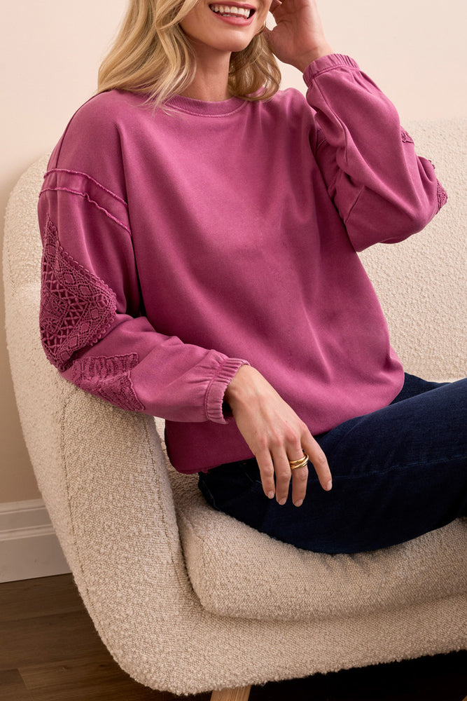 Tribal Fall 2025-5986O-5082-Crew Neck Applique Detail W/Special Wash-Rose Berry - The Coach Pyramids