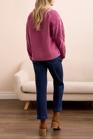 Tribal Fall 2025-5986O-5082-Crew Neck Applique Detail W/Special Wash-Rose Berry - The Coach Pyramids