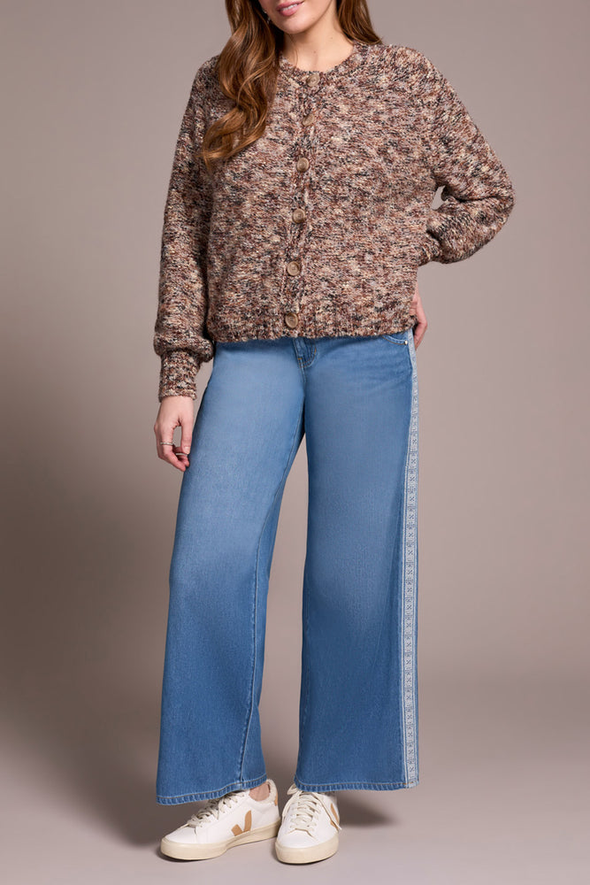 Tribal Fall 2025-5995O-5088-Raglan Sleeve Button Front Sweater-Almond Latte - The Coach Pyramids