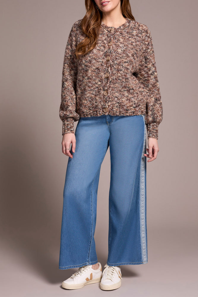 Tribal Fall 2025-5995O-5088-Raglan Sleeve Button Front Sweater-Almond Latte - The Coach Pyramids