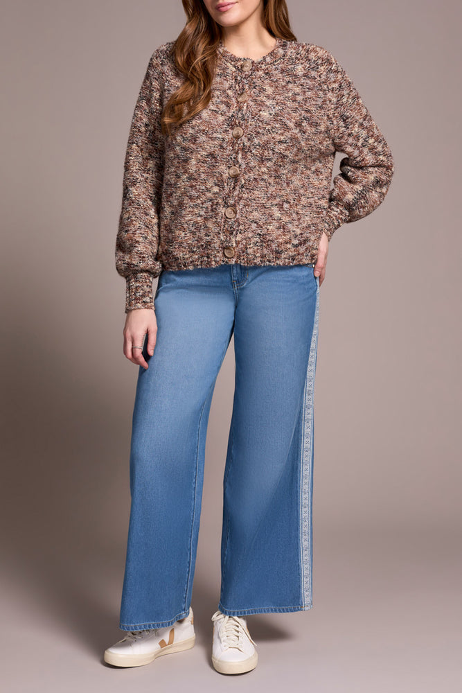 Tribal Fall 2025-5995O-5088-Raglan Sleeve Button Front Sweater-Almond Latte - The Coach Pyramids