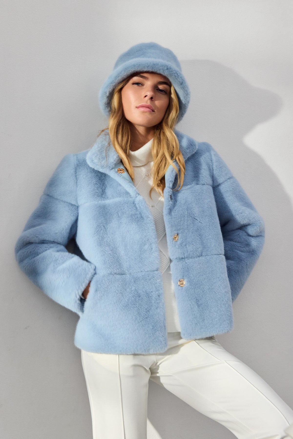 Micha Fur Coat in Light Blue 145-245 - The Coach Pyramids