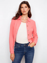 Charlie B-C6199YY-298-Linen Jacket W/Frayed Hem-Sorbet - The Coach Pyramids