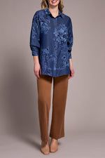 Tribal Fall 2025-6001O-5069-Printed Loose Fit Chambray Blouse-DK Chambray - The Coach Pyramids