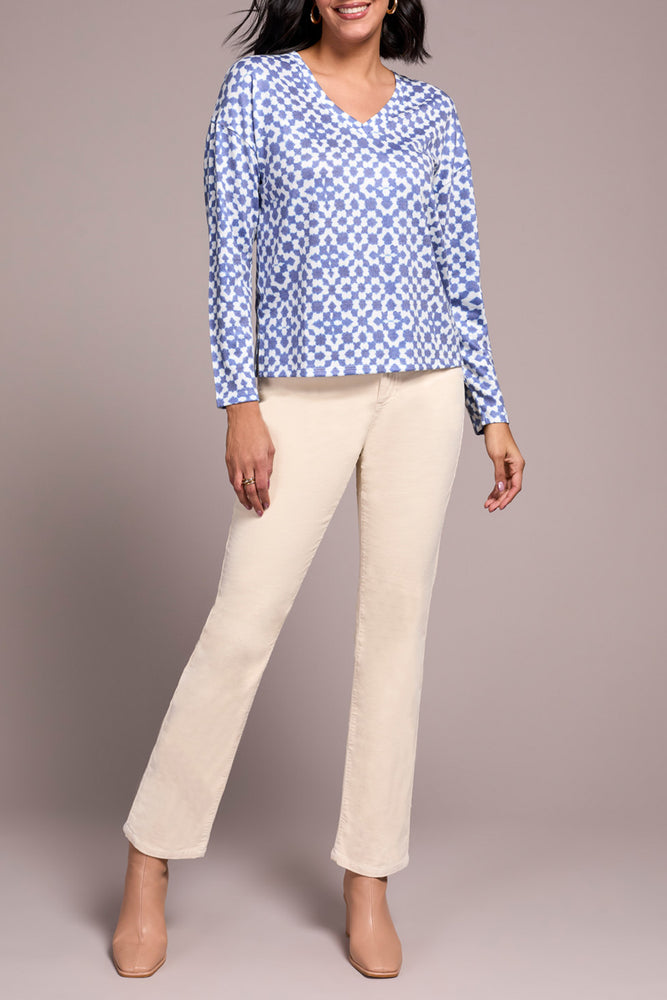 Tribal Fall 2025-6002O-4214-V Neck Knit Top W/Side Slits-Ultra Blue - The Coach Pyramids