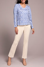 Tribal Fall 2025-6002O-4214-V Neck Knit Top W/Side Slits-Ultra Blue - The Coach Pyramids
