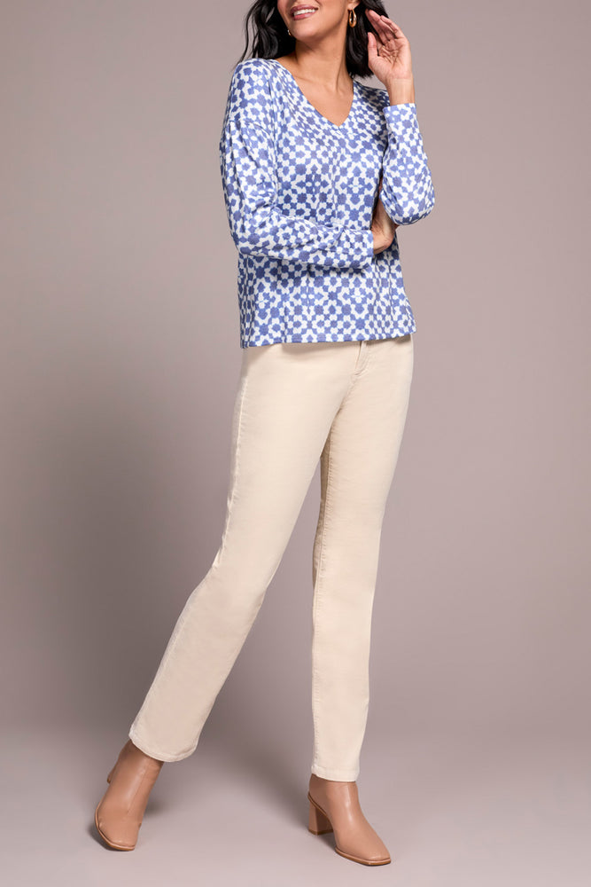 Tribal Fall 2025-6002O-4214-V Neck Knit Top W/Side Slits-Ultra Blue - The Coach Pyramids