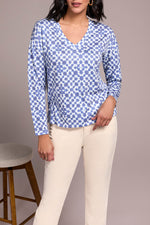 Tribal Fall 2025-6002O-4214-V Neck Knit Top W/Side Slits-Ultra Blue - The Coach Pyramids