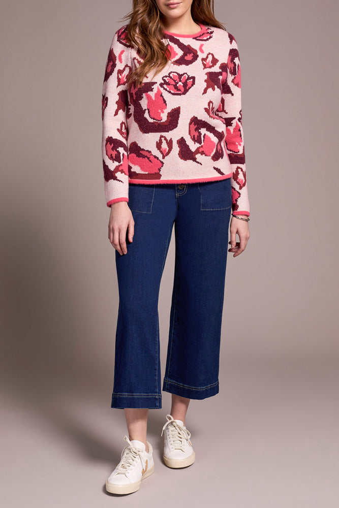 Tribal Fall 2025-6005O-4857-Crew Neck Jacquard Sweater-Lapis Blue - The Coach Pyramids