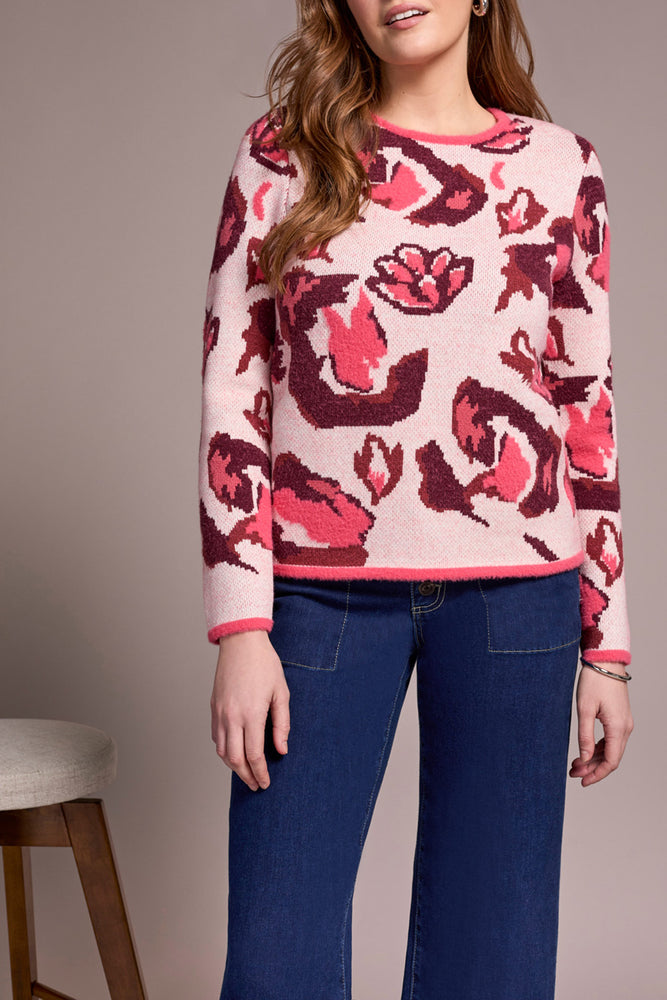 Tribal Fall 2025-6005O-4857-Crew Neck Jacquard Sweater-Lapis Blue - The Coach Pyramids