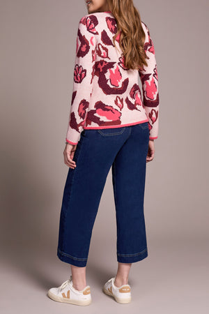 Tribal Fall 2025-6005O-4857-Crew Neck Jacquard Sweater-Lapis Blue - The Coach Pyramids