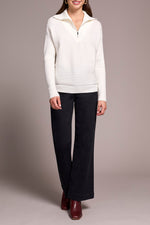 Tribal Fall 2025-6028O-5118-Zip Up V Neck Sweater-Egg Shell - The Coach Pyramids