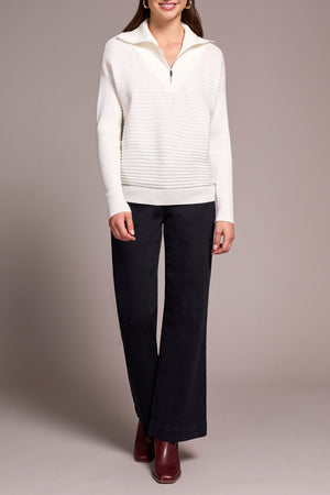 Tribal Fall 2025-6028O-5118-Zip Up V Neck Sweater-Egg Shell - The Coach Pyramids