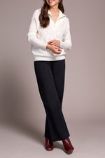 Tribal Fall 2025-6028O-5118-Zip Up V Neck Sweater-Egg Shell - The Coach Pyramids