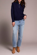 Tribal Fall 2025-6028O-5118-Zip Up V Neck Sweater-Night Fall - The Coach Pyramids