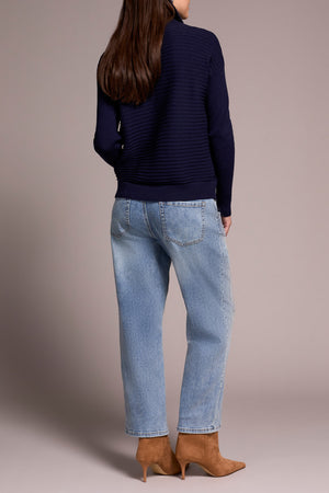 Tribal Fall 2025-6028O-5118-Zip Up V Neck Sweater-Night Fall - The Coach Pyramids