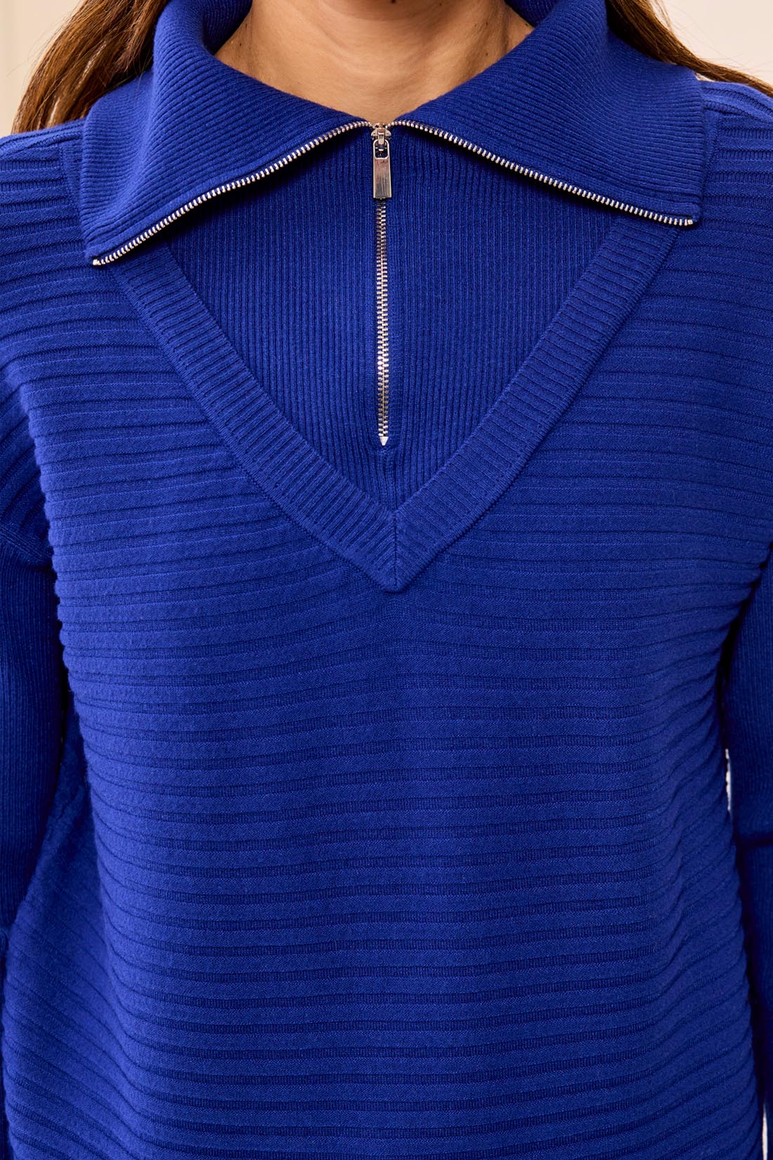 Tribal-Zip Up V Neck Sweater-6028O-1991-Electric Blue - The Coach Pyramids