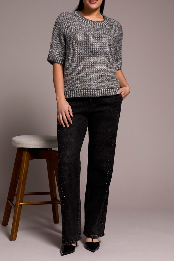 Tribal Fall 2025-6034O-5138-Crew Neck Cap Sleeve Sweater-Charcoal - The Coach Pyramids