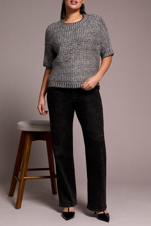 Tribal Fall 2025-6034O-5138-Crew Neck Cap Sleeve Sweater-Charcoal - The Coach Pyramids