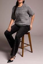 Tribal Fall 2025-6034O-5138-Crew Neck Cap Sleeve Sweater-Charcoal