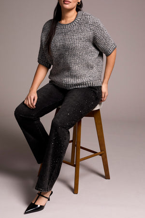 Tribal Fall 2025-6034O-5138-Crew Neck Cap Sleeve Sweater-Charcoal - The Coach Pyramids