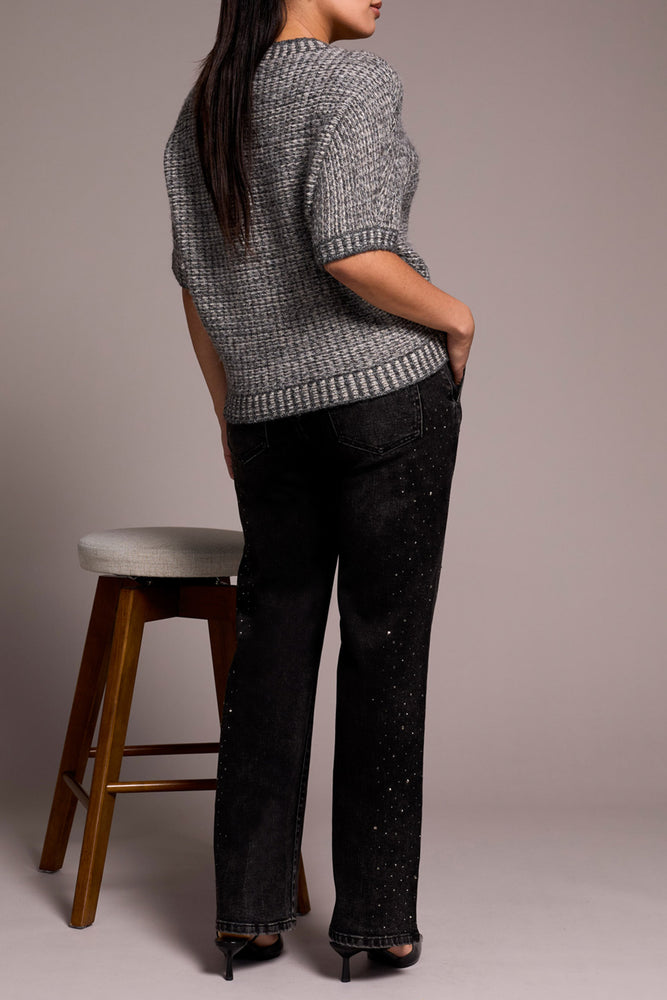 Tribal Fall 2025-6034O-5138-Crew Neck Cap Sleeve Sweater-Charcoal - The Coach Pyramids