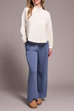 Tribal Fall 2025-6036O-5139-Henley Top W/Rib Combo-Cream - The Coach Pyramids