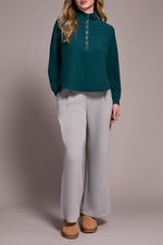 Tribal Fall 2025-6036O-5139-Henley Top W/Rib Combo-Silver Pine - The Coach Pyramids
