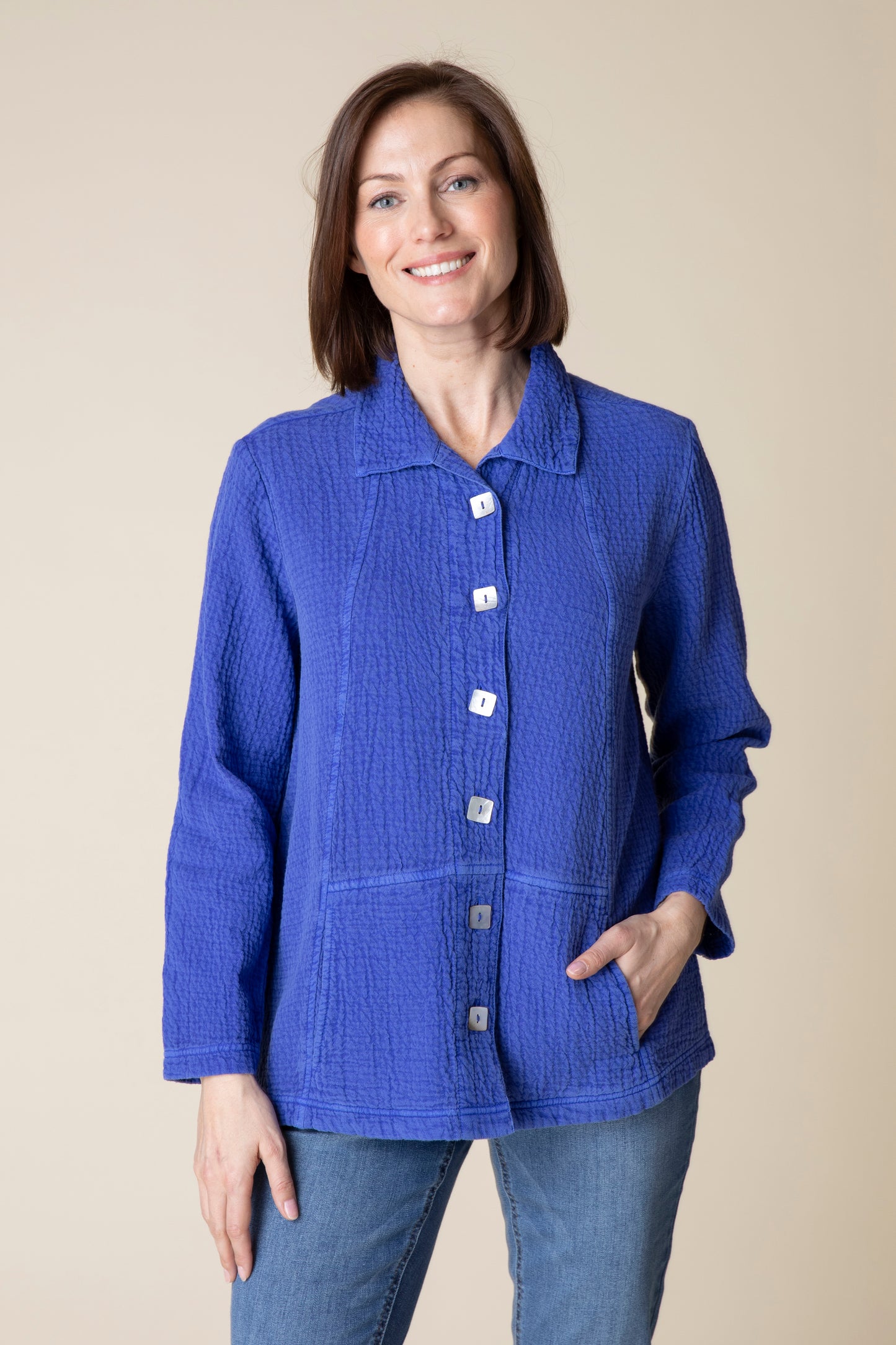 Habitat Fall 2024-H60627F4-Seamed Pocket Jacket-Cobalt - The Coach Pyramids