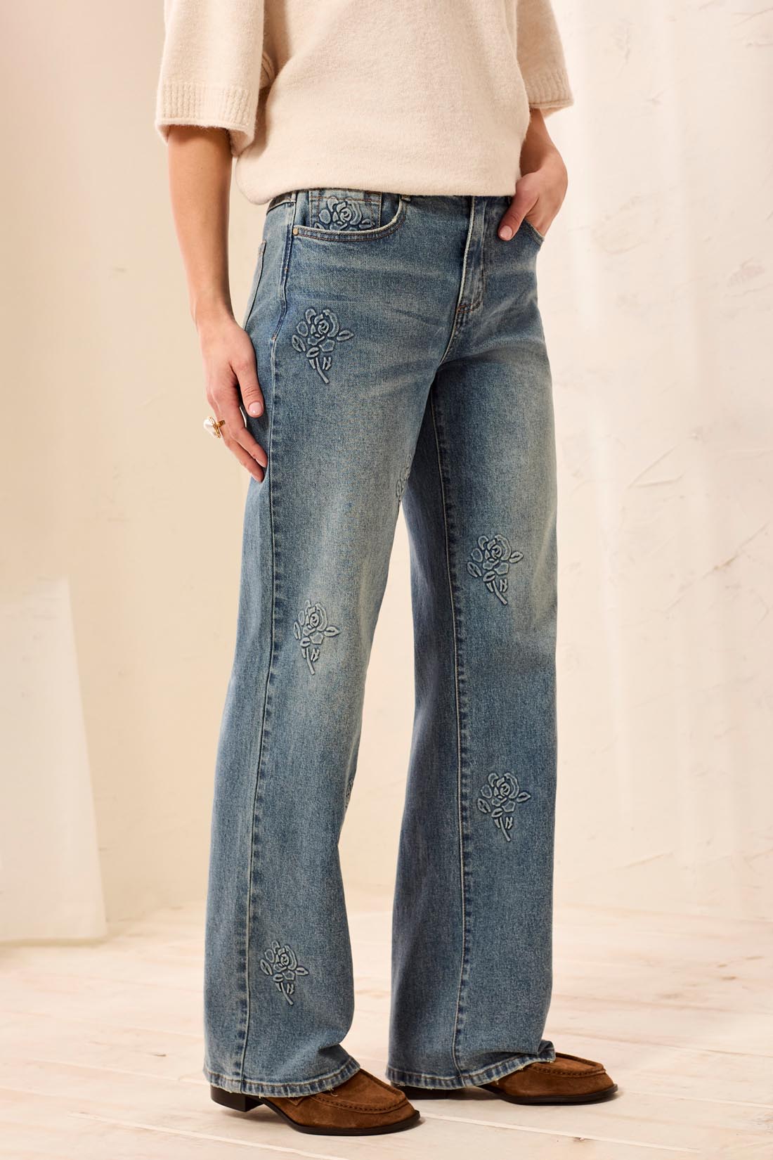 Tribal-Sophia Curvy 3D Flower Denim-6083O-2507-Flower Blue - The Coach Pyramids