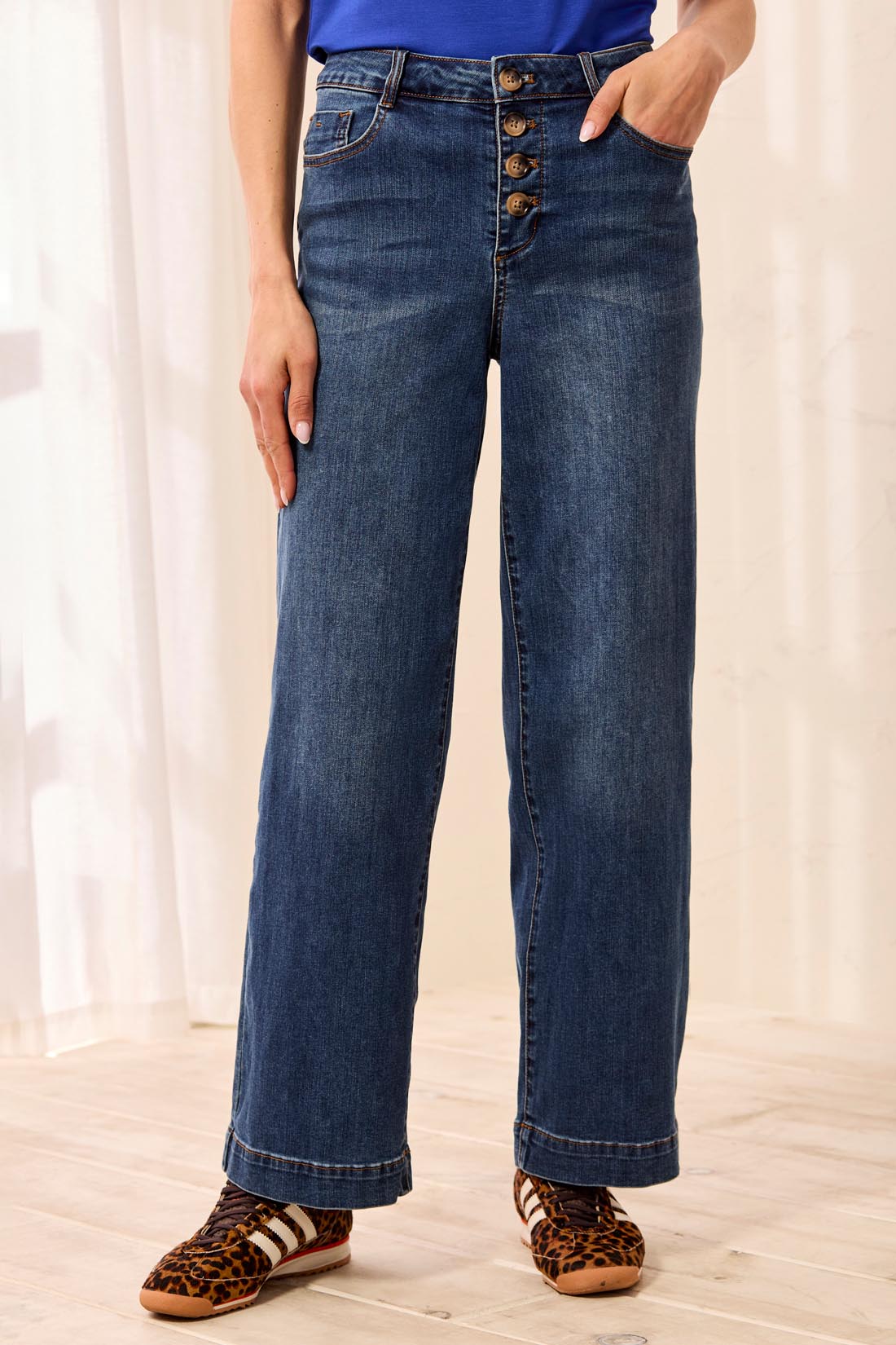 Tribal-Audrey Button Fly Wide Crop Denim-6186O-1611-Dusk - The Coach Pyramids