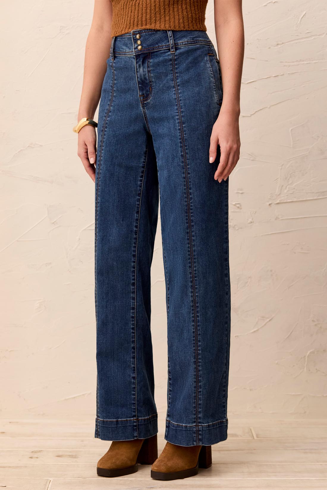 Tribal-Audrey Hugging Wide Denim Trouser-6232O-1611-Dusk - The Coach Pyramids