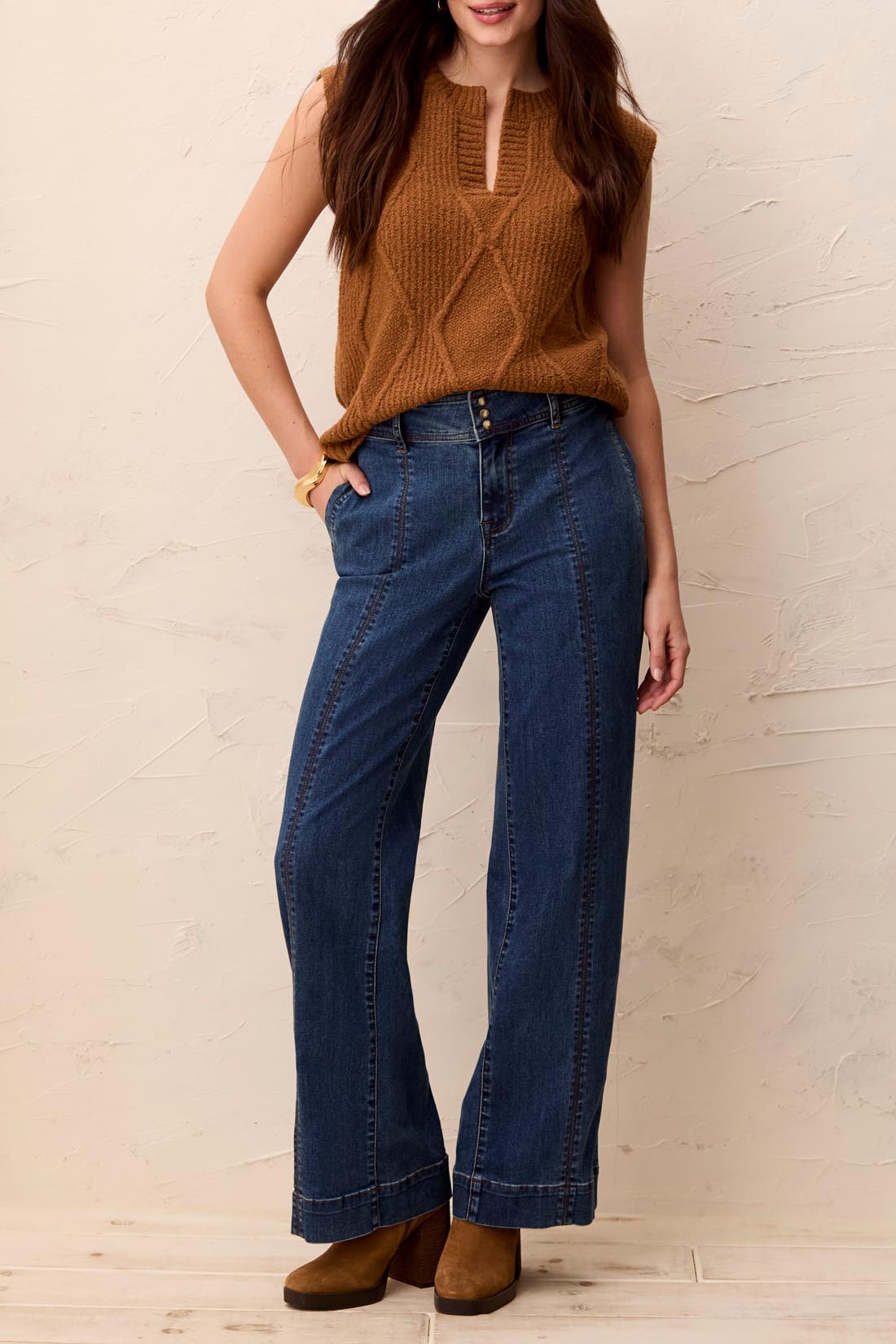 Tribal-Audrey Hugging Wide Denim Trouser-6232O-1611-Dusk - The Coach Pyramids