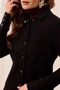 Tribal-Denim Fitted Jacket W/Inserts-6233O-0002-Black - The Coach Pyramids
