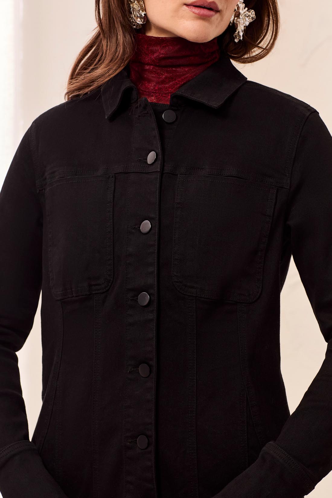Tribal-Denim Fitted Jacket W/Inserts-6233O-0002-Black - The Coach Pyramids