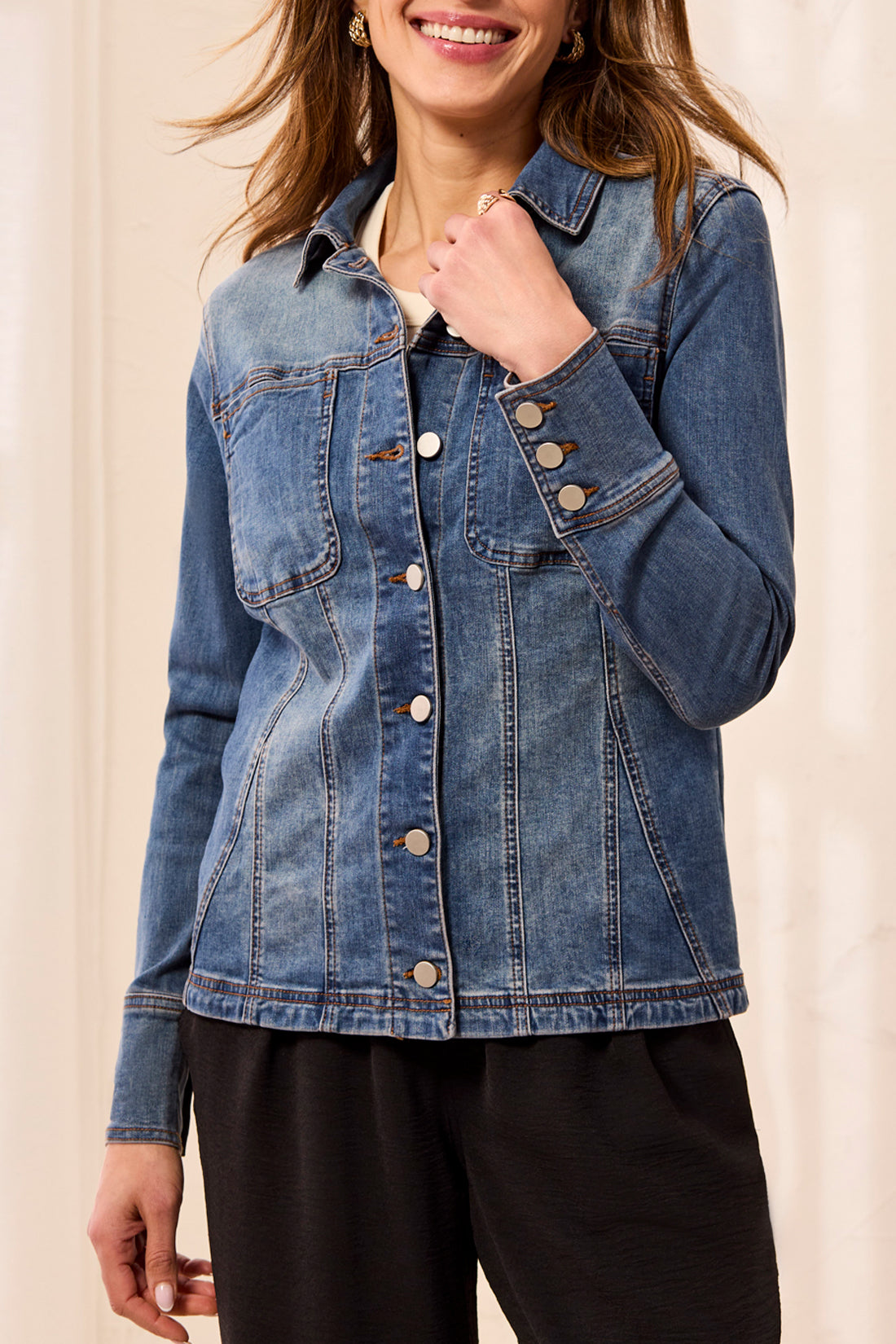 Tribal-Denim Fitted Jacket W/Inserts-6233O-1611-Dusk - The Coach Pyramids
