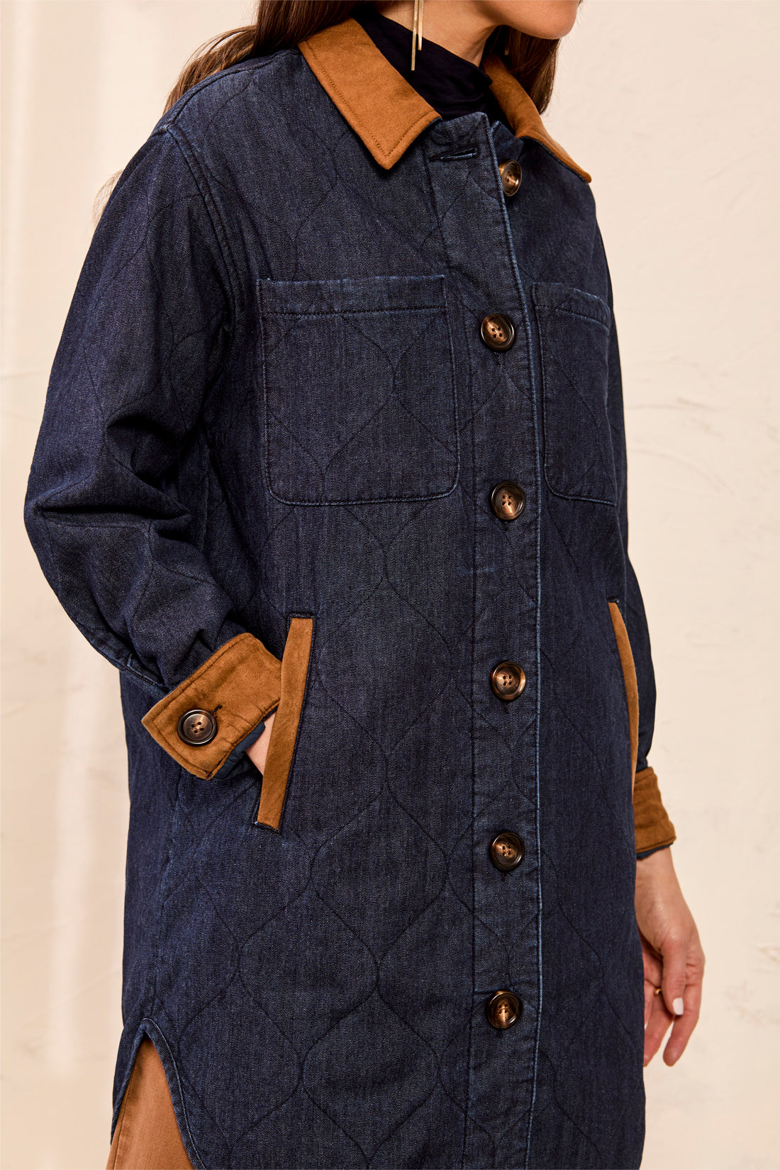 Tribal-Quilted Denim Jacket W/Suede-6237O-2200-Rinse - The Coach Pyramids