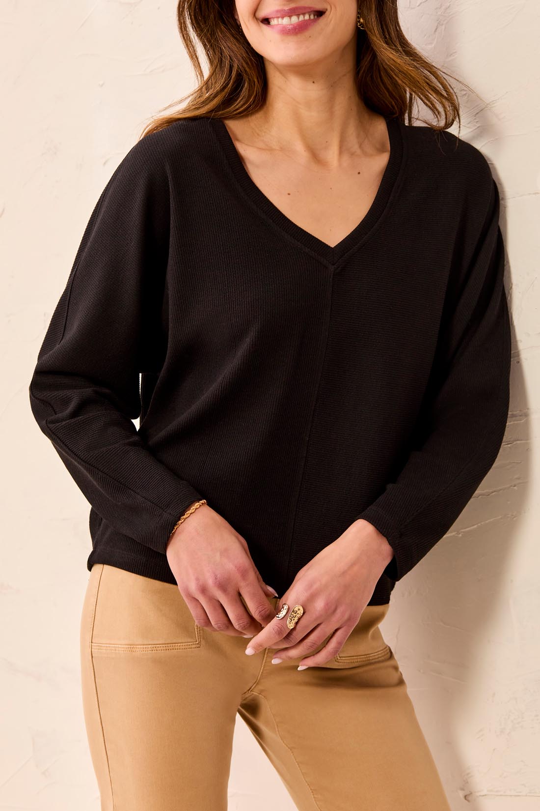 Tribal-L/S Dolman V Neck Top-6241O-0002-Black - The Coach Pyramids