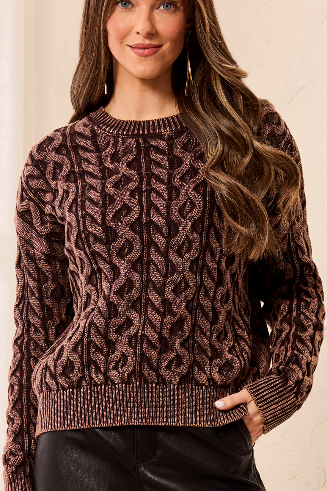 Tribal-Crew Neck Sweater W/Special Wash-6243O-1297-Saddle Brown - The Coach Pyramids