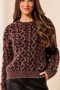 Tribal-Crew Neck Sweater W/Special Wash-6243O-1297-Saddle Brown - The Coach Pyramids